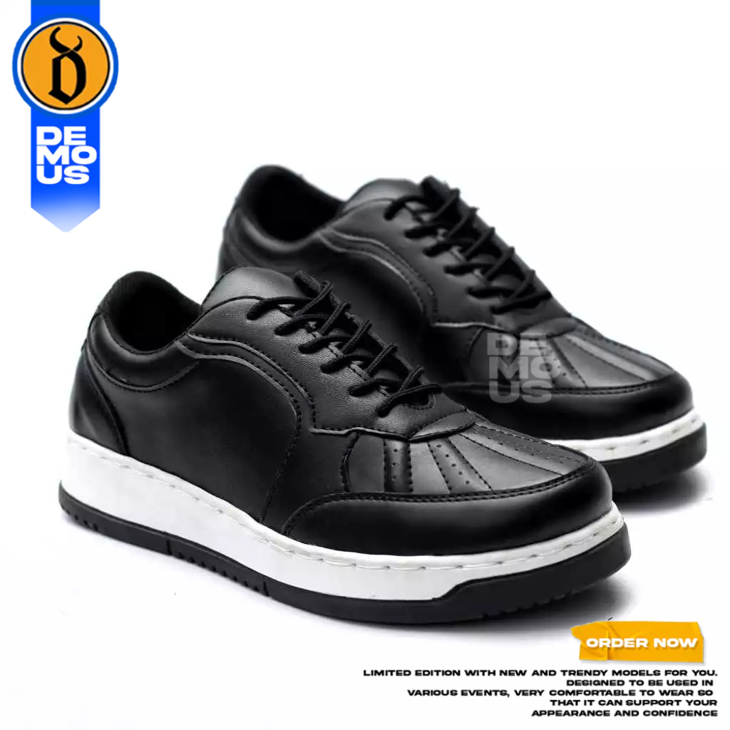 DEMOUS - Sepatu Formal Sneakers Hitam Pria Kerja Chunky