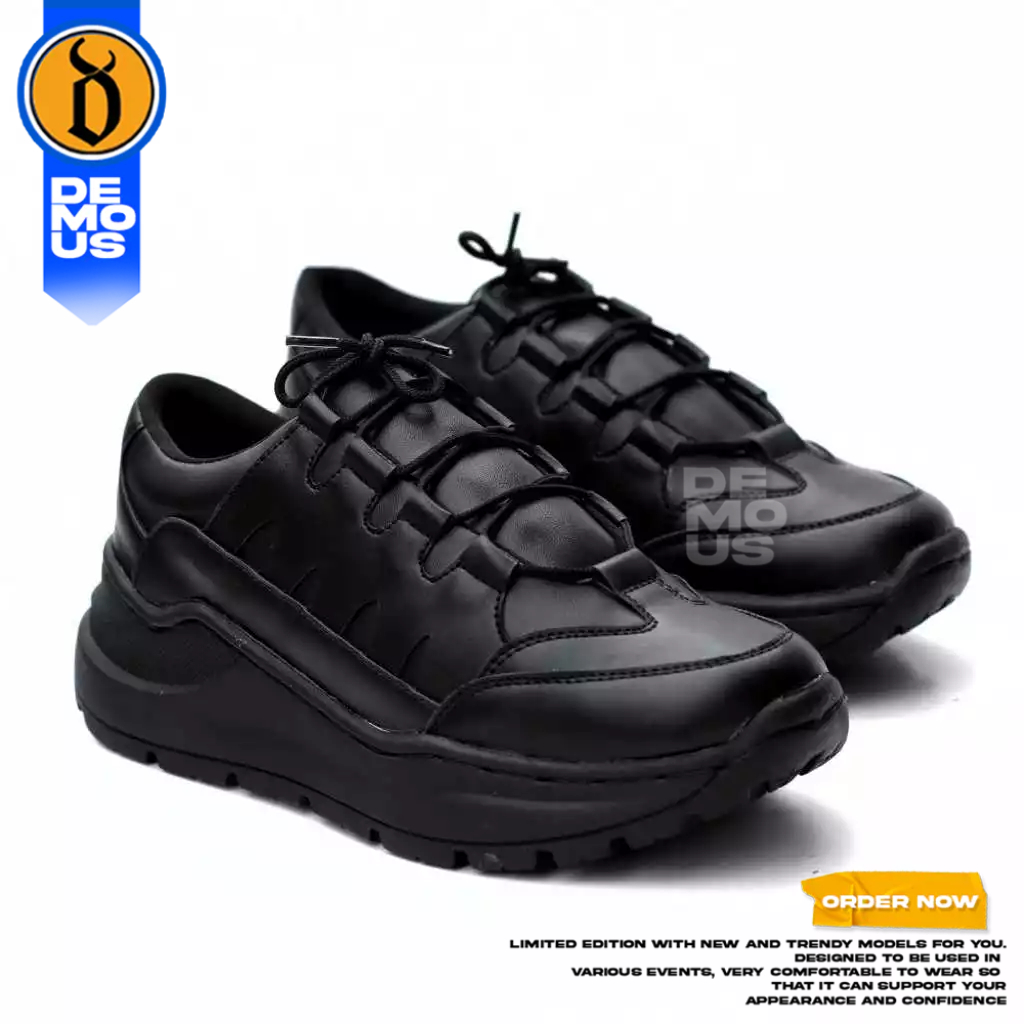 DEMOUS - Sepatu Sneakers Pria Full Black Chunky 39-45