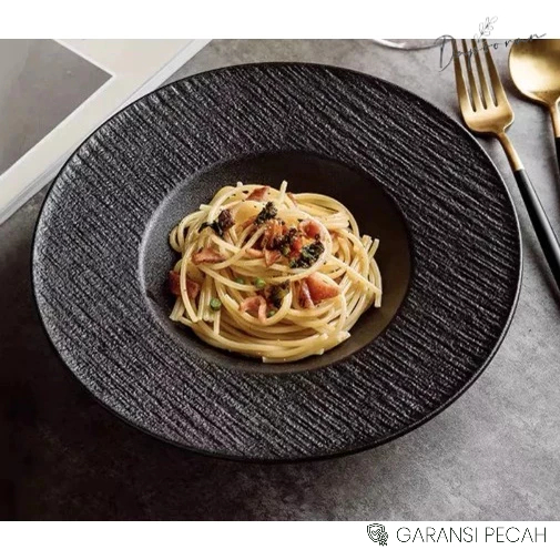 (DAPOORAN) Flying Pasta Bowl / Piring Pasta Putih hitam / Piring pasta keramik / Piring pasta aesthe