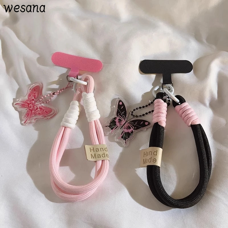 Ins Gantungan Hp Aesthetic Korea 3D Kupu-kupu dopamin Tali Hp Korea Liontin Menjalin Cocok Untuk Cas