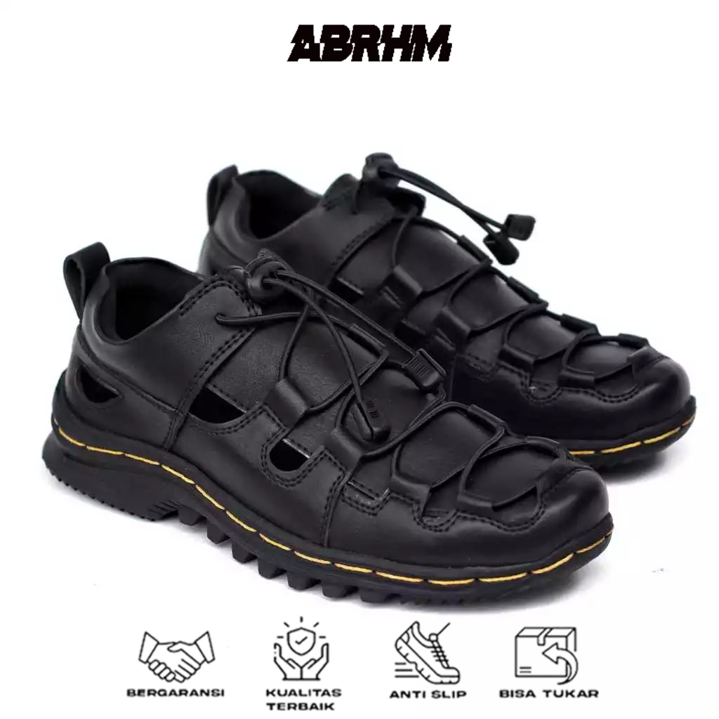 ABRHM Sepatu Sandal Pria Gunung Outdor Kulit Pu Hitam Pria