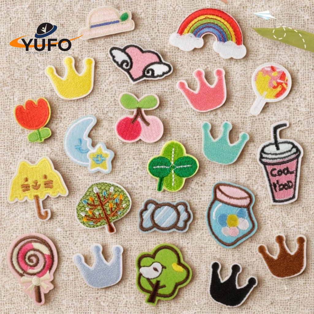 Patch Bordir Kartun Candy & Crown Korea Wappen Rainbow, DIY Iron-On/Tempel, Aksesoris Baju Anak