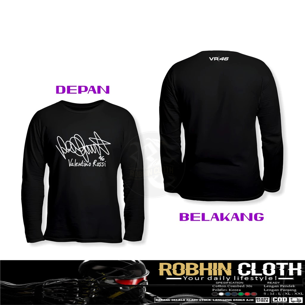 Kaos Baju Tanda Tangan Valentino Rossi DB Lengan Panjang Baju Otomotif