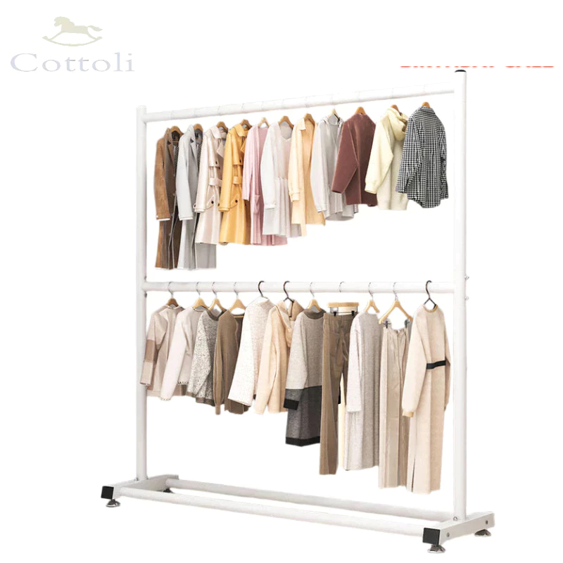 Cottoli SUS304 Rak Baju Gantung 2 Susun Rak Gantungan Baju Berdiri Besi Gantungan Baju Kuat Portable