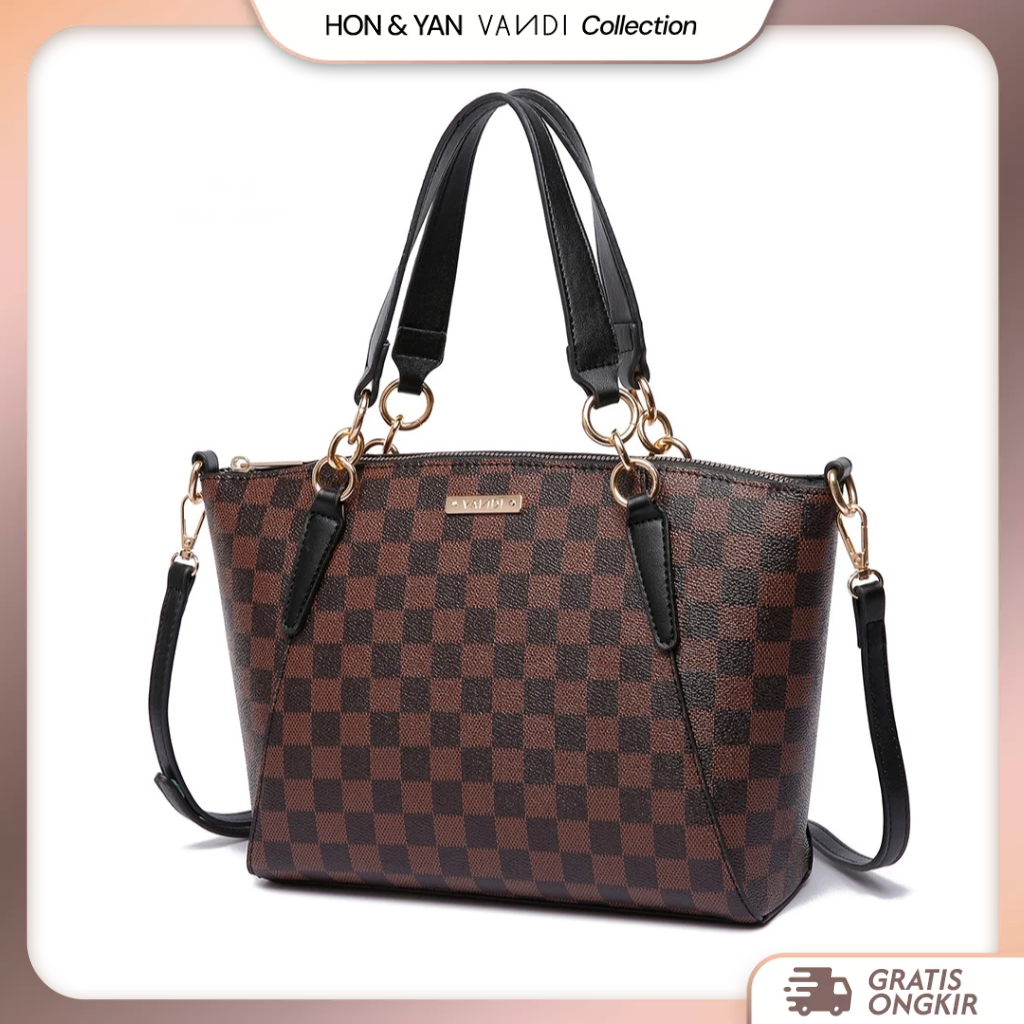 VANDI Tas Selempang Wanita Bianca Kulit Premium Motif Kotak Totebag Wanita Tas Kerja Women Bags