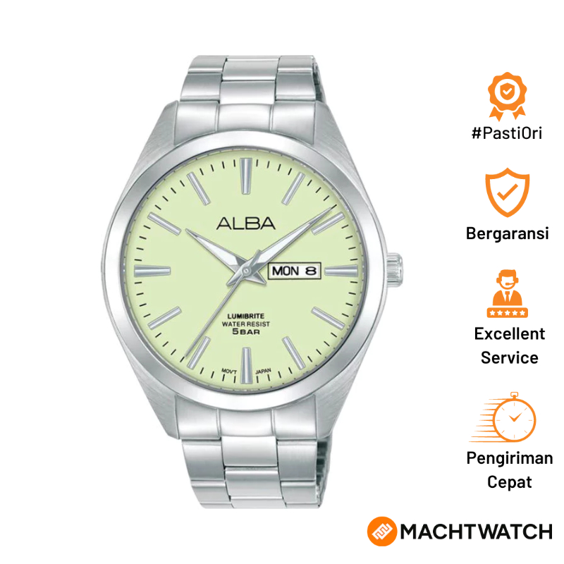 Jam Tangan Pria Alba Prestige AJ6211X1 Men Light Green Dial Stainless Steel Strap