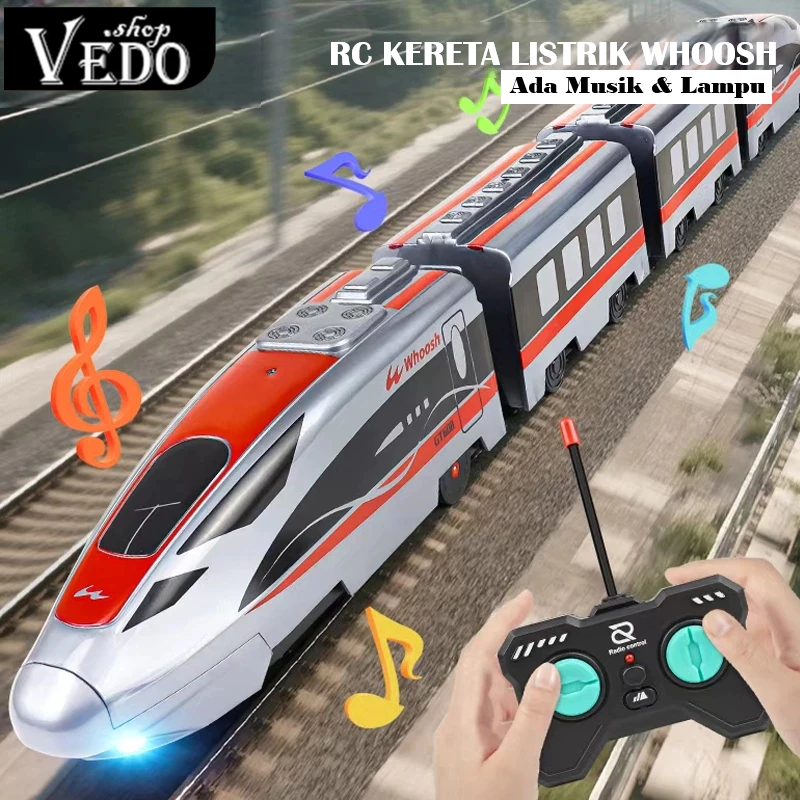 RC Kereta Whoosh dengan Lampu Suara Remote Control Kereta Listrik Cepat 4 Gerbong Mainan Kereta Api 
