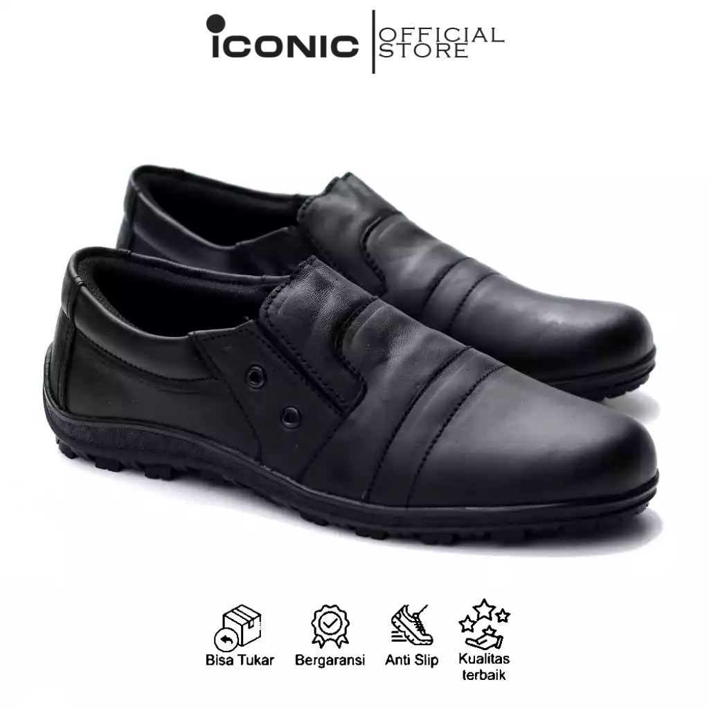 Sepatu Pria Slip On Hitam Kulit Asli