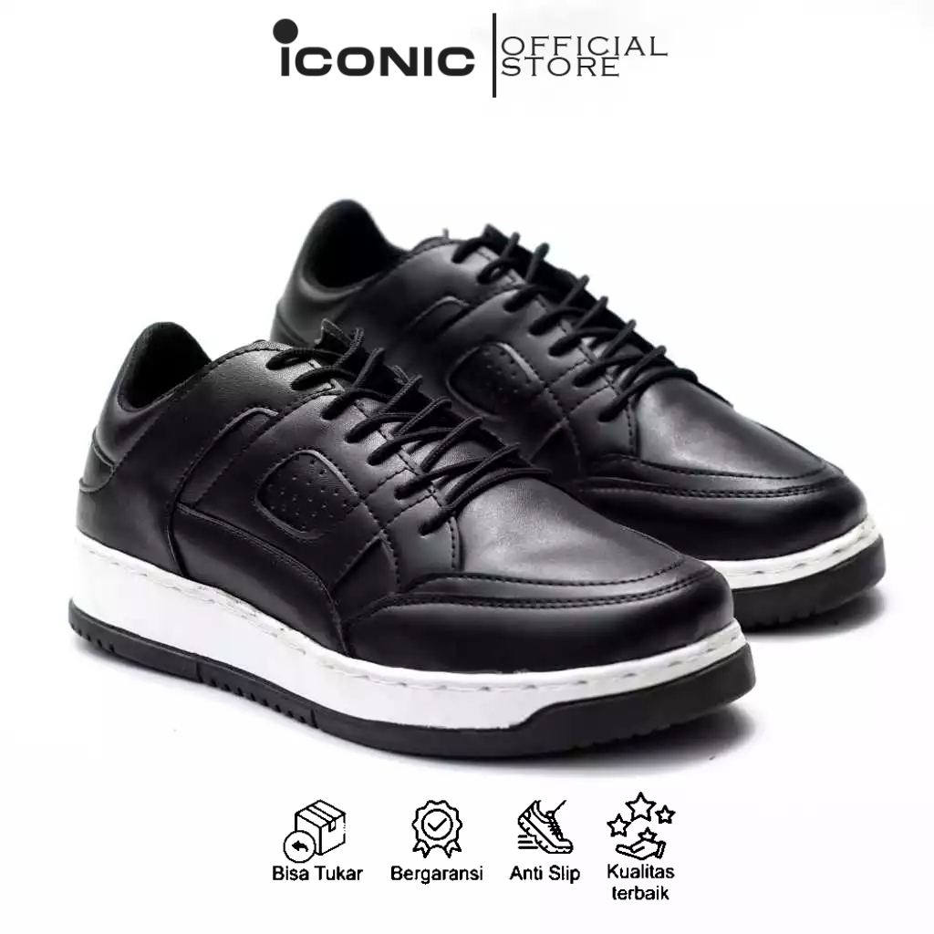 Sepatu Pria Sneakers Hitam Kulit Sintetis