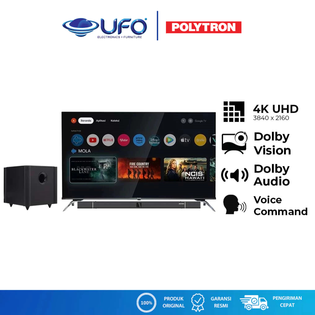 Polytron 55 Inch LED Smart Gooogle TV Cinemax Soundbar 4K UHD PLD55BUG5058