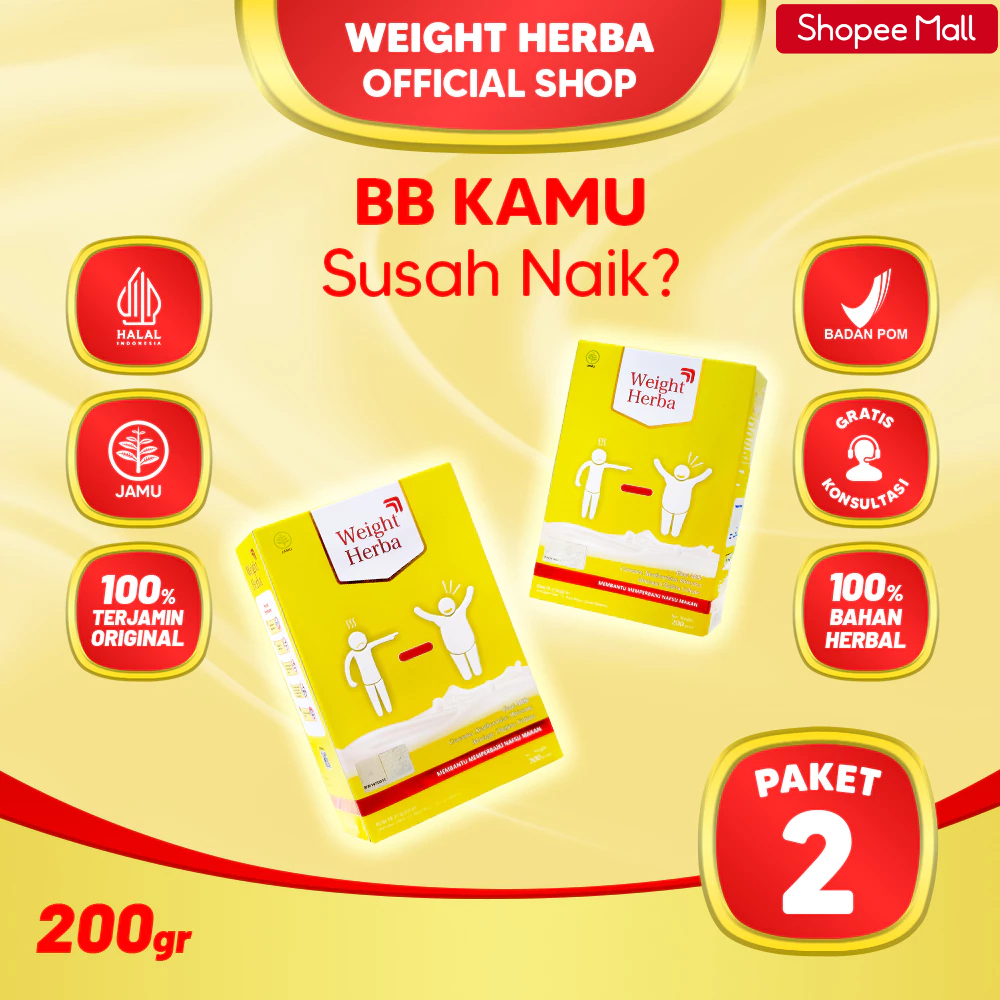 WEIGHT HERBA OFFICIAL 2 BOX Solusi Berat Badan Sulit Naik Berat Badan Naik Bertahap @200gram