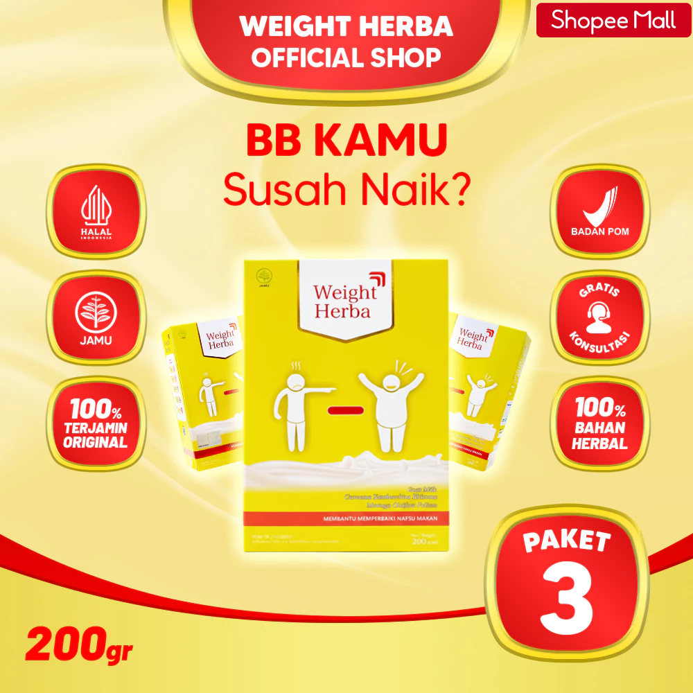 WEIGHT HERBA OFFICIAL 3 BOX Solusi Berat Badan Sulit Naik Berat Badan Naik Bertahap @200gram