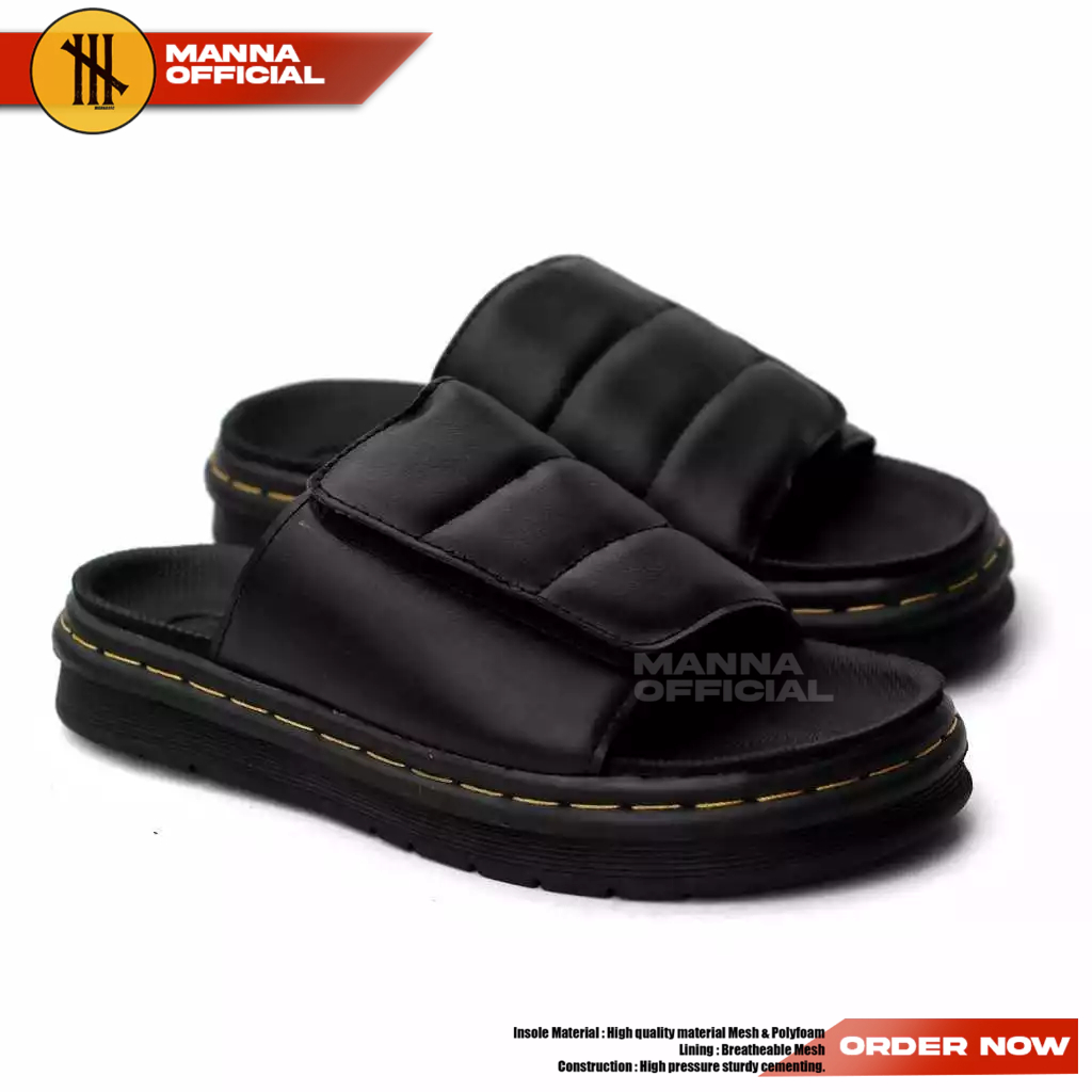 Sandal Slide Hitam Docmart Pria Sole Empuk Kekinian