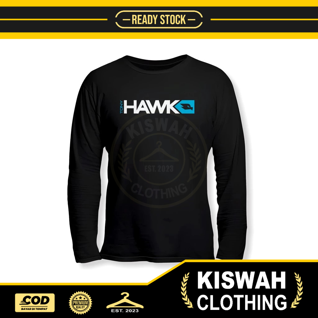 Kaos Tshirt Tony Hawk Logo Lengan Panjang Kaos Distro