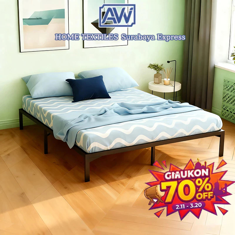[Surabaya Express]Tempat Tidur Minimalis Rangka Besi Ranjang Kamar Tidur Tanpa Kepala Modern Kuat Me
