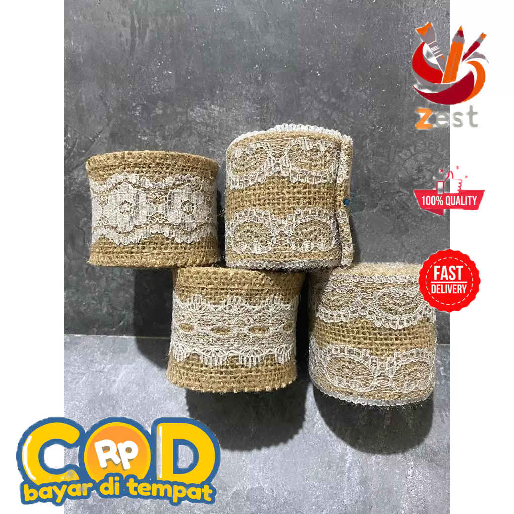 (Termurah) Pita Goni Kassa Renda Vis-1/ Pita Goni Renda/ Pita Kerajinan/ Pita Jute Renda