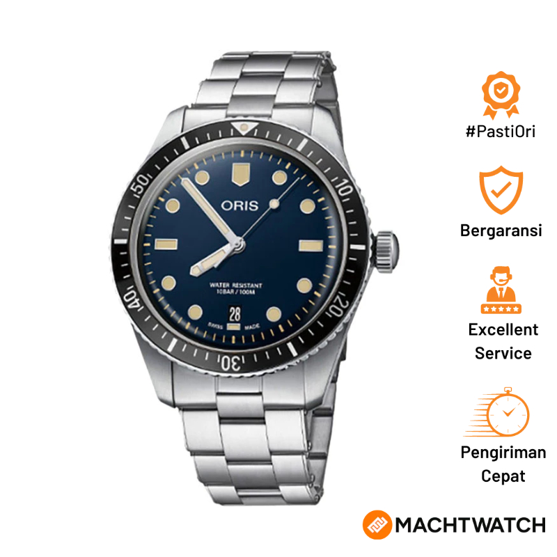 Jam Tangan Pria Oris Divers 01-733-7707-4055-07-8-20-18 Sixty-Five Automatic Men Blue Dial Stainless