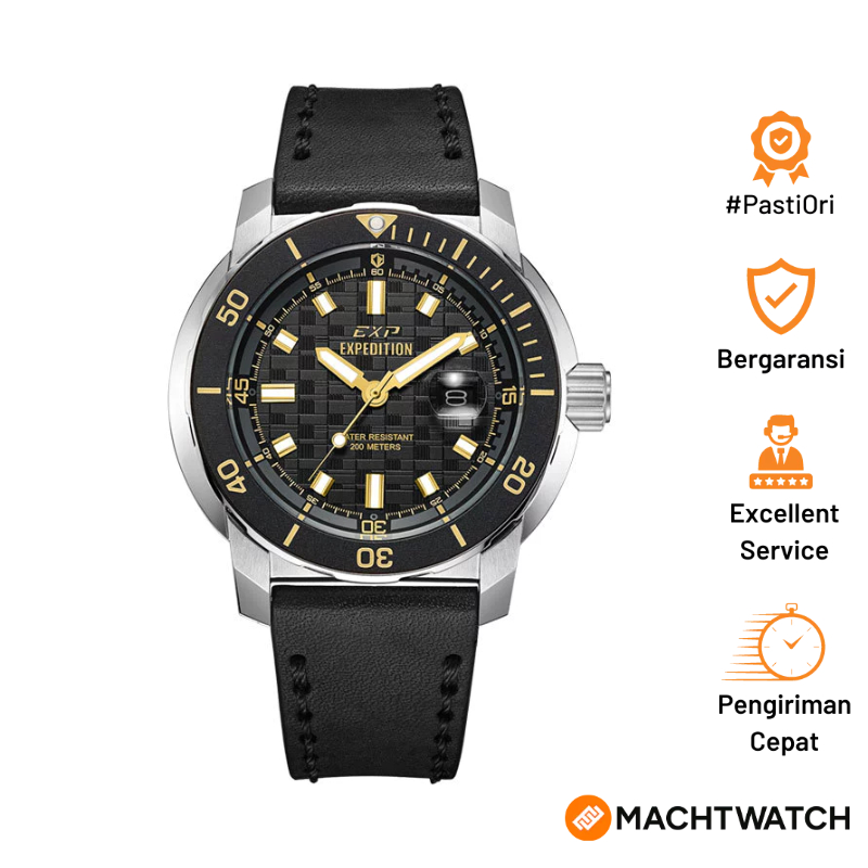 Jam Tangan Pria Expedition E 6335 MD LSSBAIV Men Black Dial Black Leather Strap