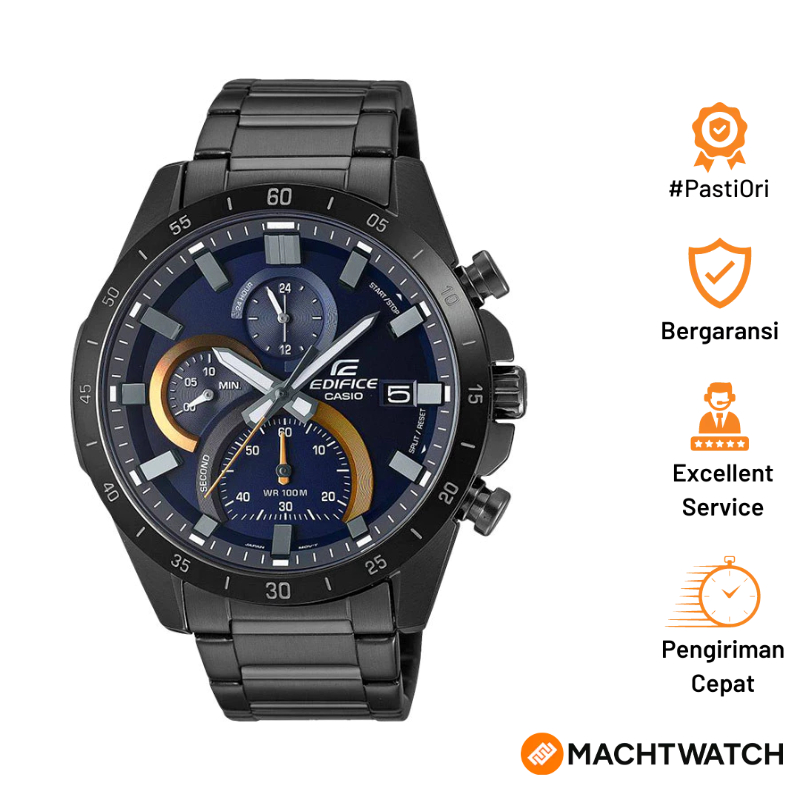 Jam Tangan Pria Casio Edifice EFR-571DC-2AVUDF Chronograph Blue Navy Dial Black Stainless Steel Band