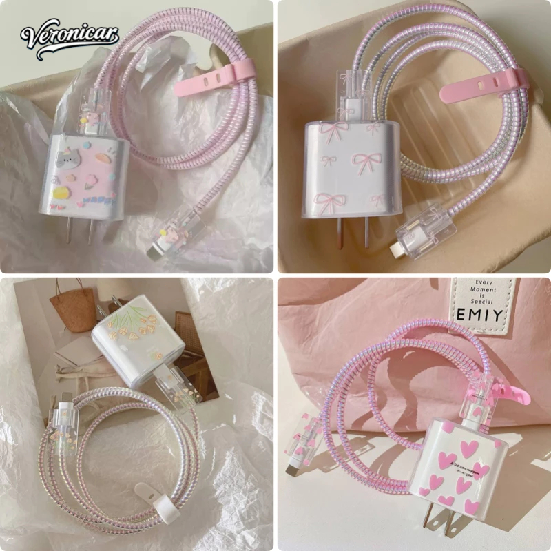 1 Set Paket Cover Pelindung Kabel Charger iphone Kepala Wajah Tersenyum Pengaman Kabel Charger Hp/ C