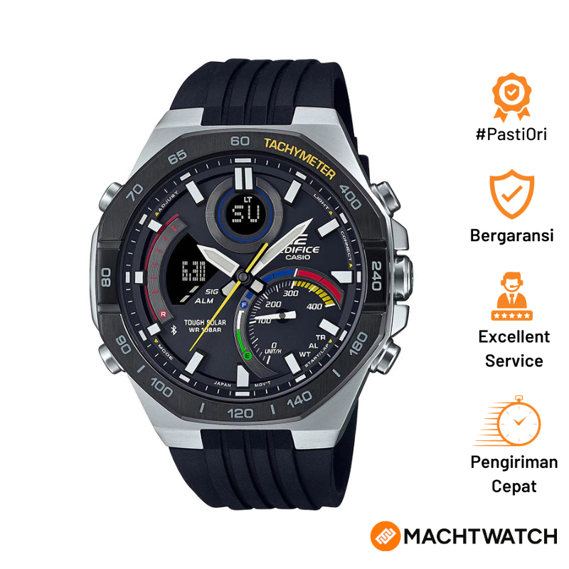 Jam Tangan Pria Analog Digital Casio Edifice ECB-950MP-1ADF Tough Solar Black Resin Band
