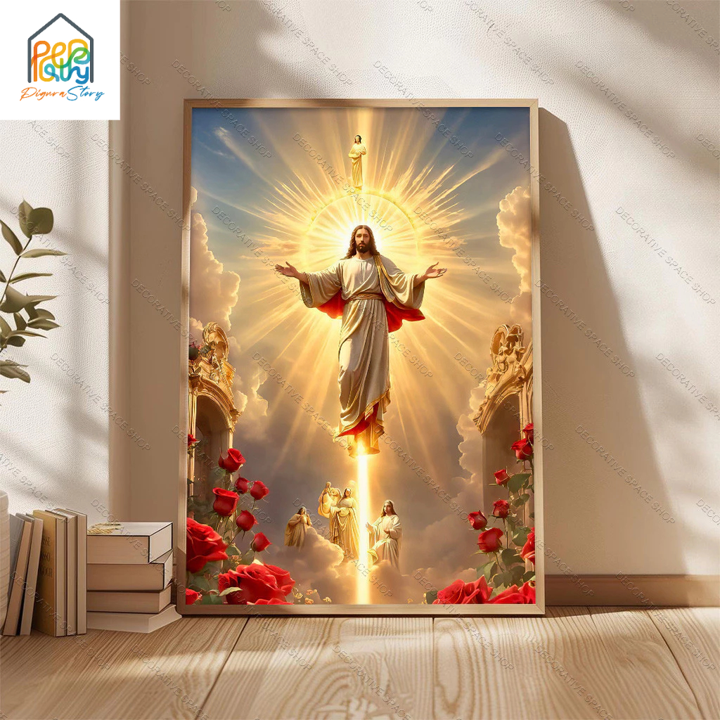 40X60CM Dekorasi Dinding Kristen Yesus di Ruang Tamu Lukisan Dinding Bulat Dekorasi Dinding Mewah Lu