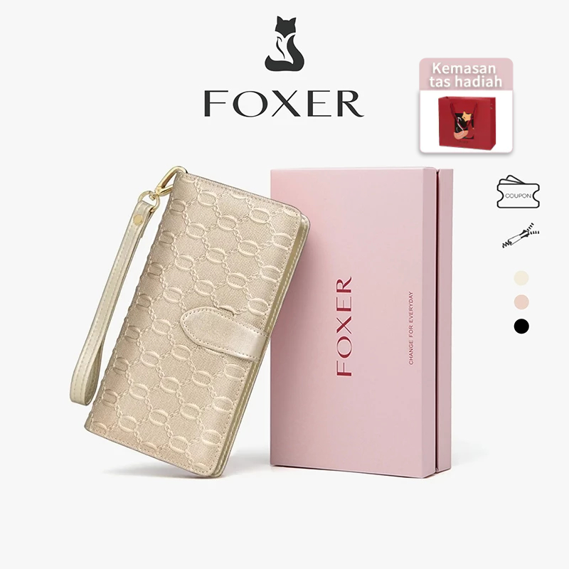 FOXER  Dompet Kulit Asli Dompet Panjang  Emas Dompet Panjang Resleting Berkapasitas Besar Tempat Kar