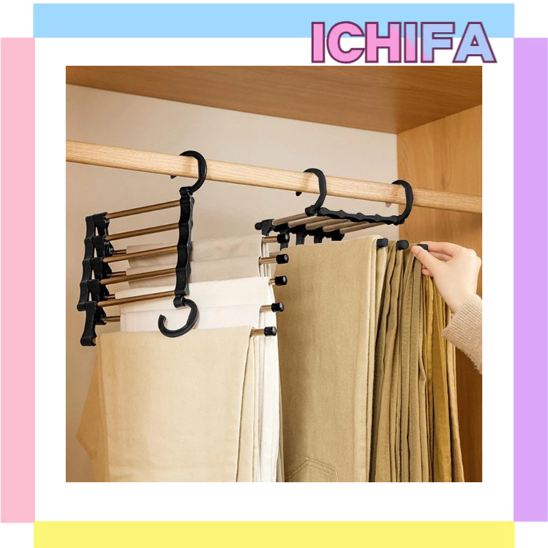 ICHIFA Hanger Jilbab 5in1 Hanger Celana Baju Besi Gantungan Baju Rak Jilbab Multifungsi Stainles