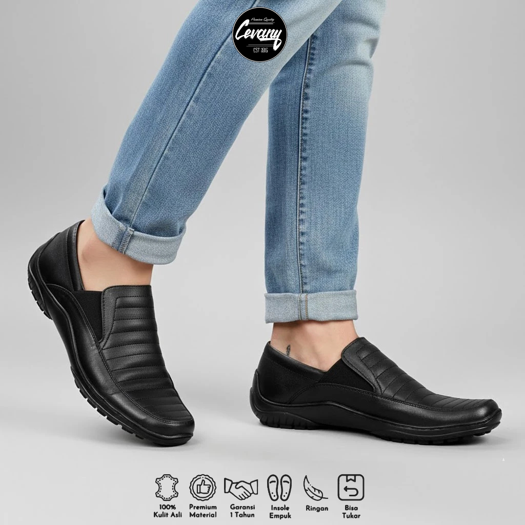 CEVANY - Sepatu Formal Pria Pantofel Kerja Kulit Asli Ukuran 39-44 - CORZA