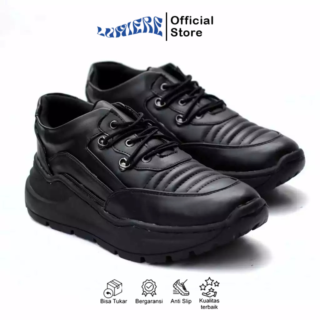 Sepatu Formal Sneakers Pria Casual Hitam Chunky Kekinian