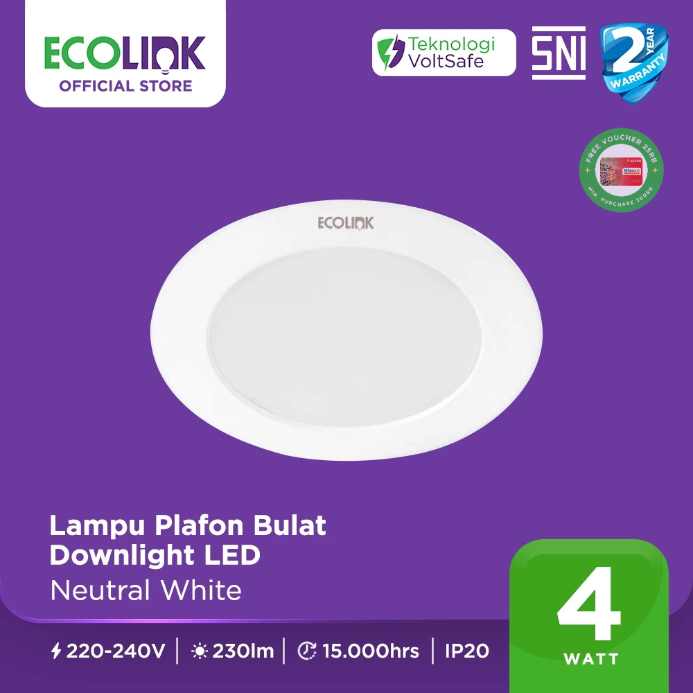 Ecolink Lampu Plafon Bulat Downlight LED 4W Putih Natural