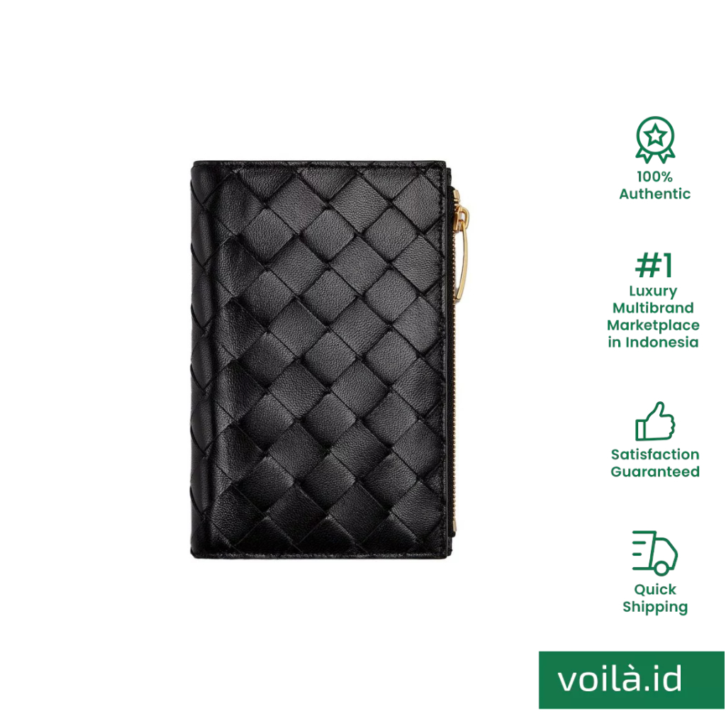 Medium Intrecciato Bifold Zip Wallet Black Ghw