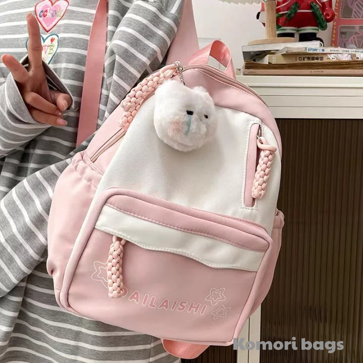 CANTIKERO Tas Sekolah Pink ins Korea Siswa Tas Ransel Wanita Mini Kanvas Ringan Macaron tas Bahu Kor