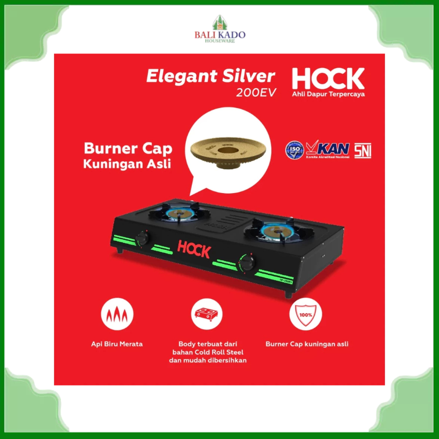 Hock Kompor Gas 2 Tungku Elegant Silver Api Biru HP-200EV / Kompor Gas 2 Tungku Hock HP 200 EV