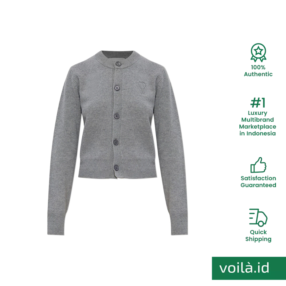 Ami Alexandre Mattiussi Cardigan With Embroidered Logo Grey