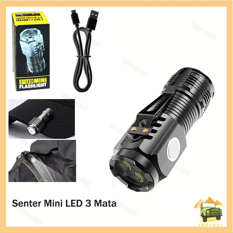 Senter Mini Anti Air Super Terang Senter Mini LED 3 Mata  Senter Emergency  Anti Air