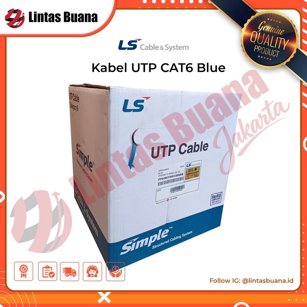 Kabel UTP LS CAT6 305 Meter warna biru UTP CAT 6