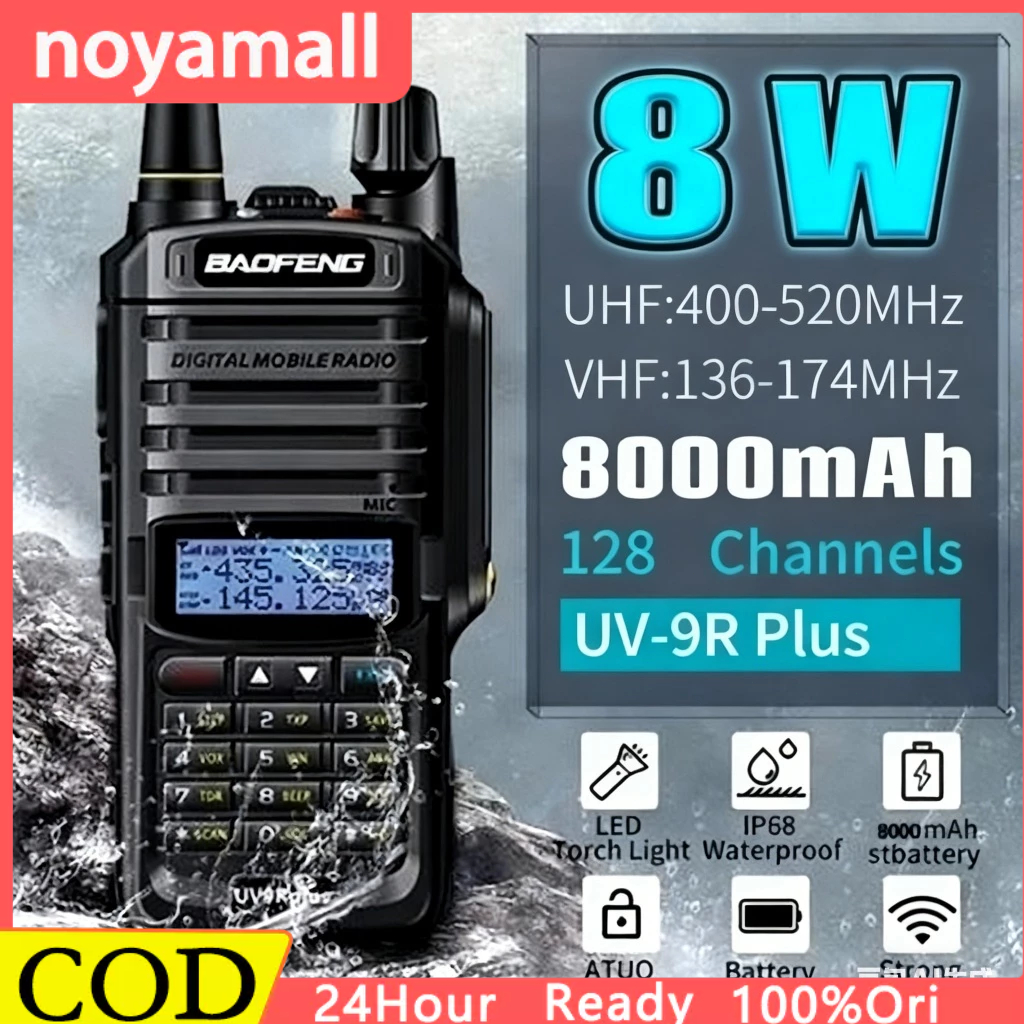 Baofeng UV 9R Plus Walkie Talkie Dual Band IP68 Tahan Air 15W 20KM 28000mAh Handy Talky Waterproof H