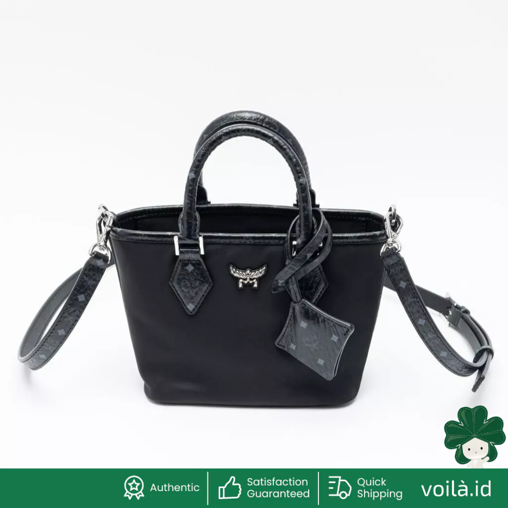 Xtra Mini Aren Nylon and Monogram Print Leather Shopper Bag Black