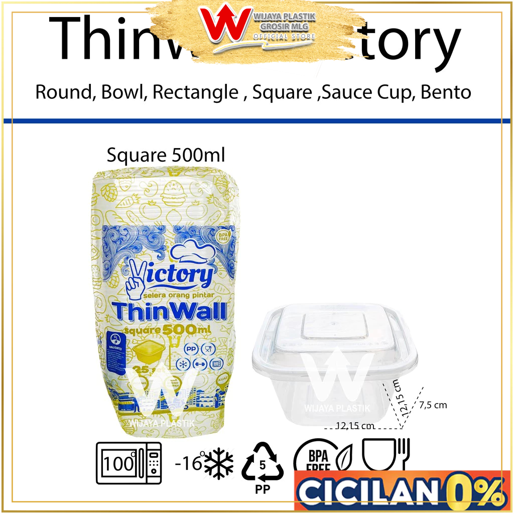 [PROMO] Thinwall SQUARE 500ML Victory / KCS 50pcs @ Slop
