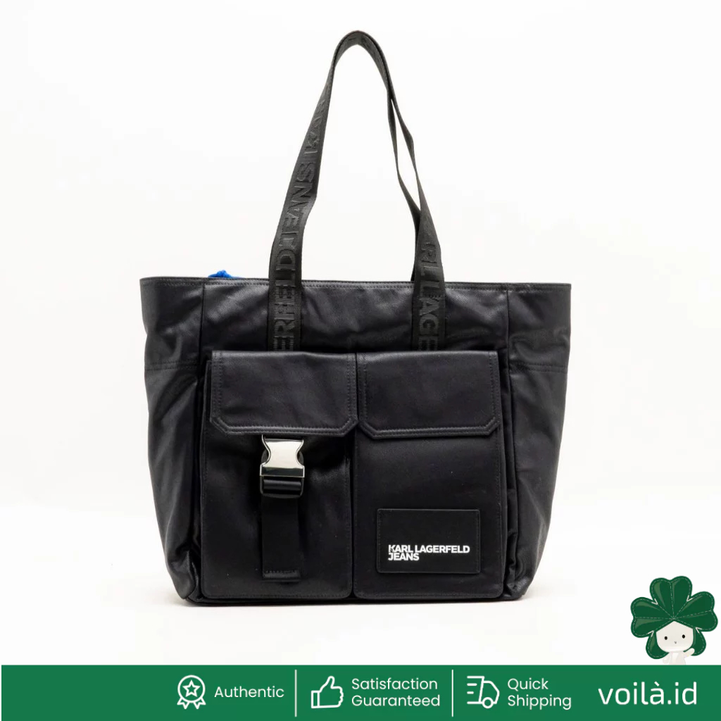 Utility Coated Denim Tote Bag Black