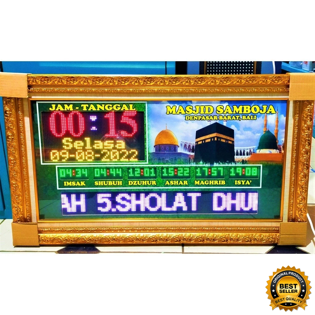 KALIGRAFI LED 3D JAM DIGITAL JADWAL SHOLAT MASJID TYPE P5 3PKH FULL COLOUR PAJANGAN HIASAN DINDING