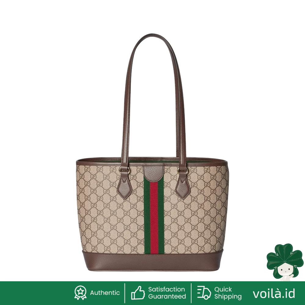Ophidia Medium Tote Bag GG Monogram Beige Dark Brown