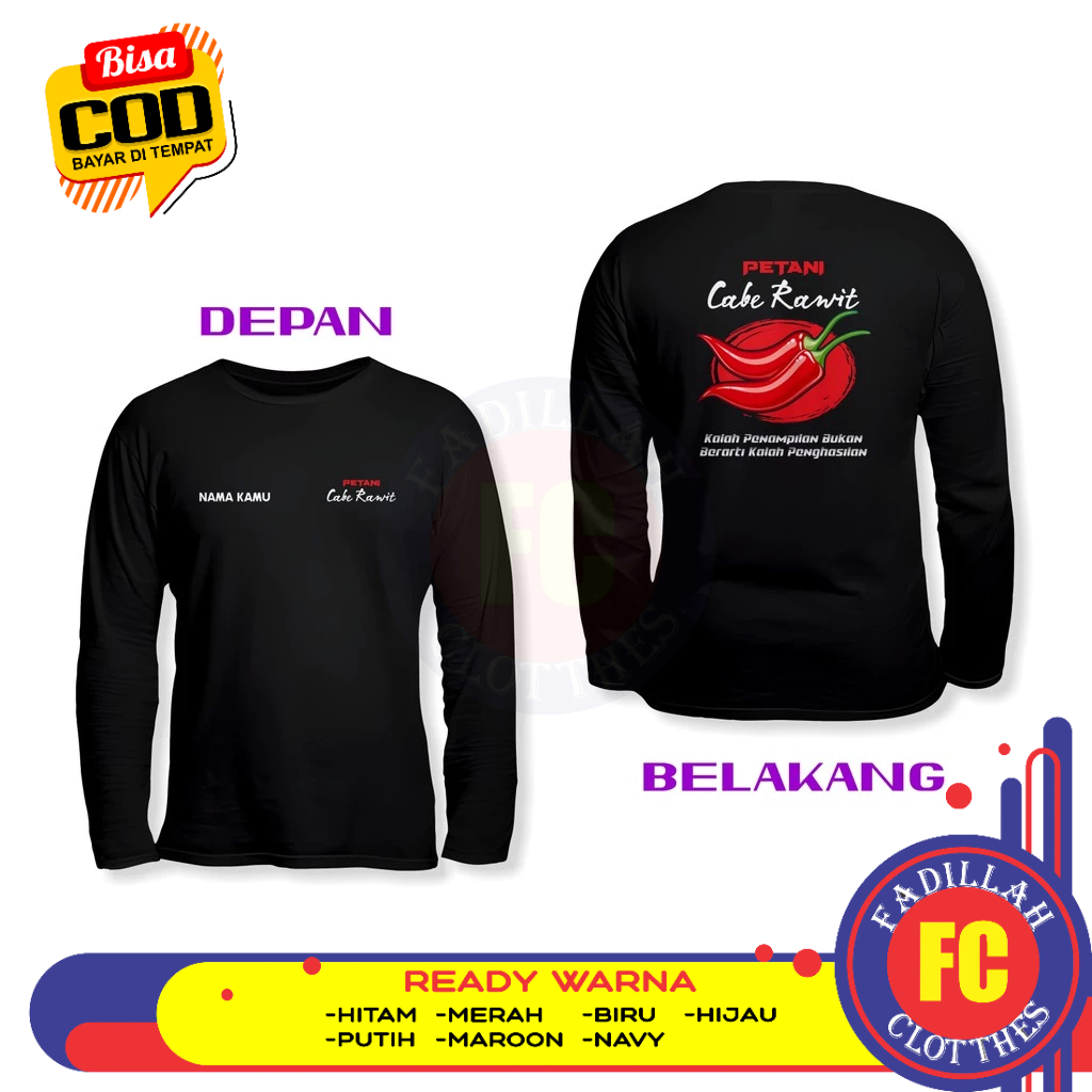 Baju Kaos Petani Cabe Rawit Gratis Nama Kamu DB Lengan Panjang Kaos Distro