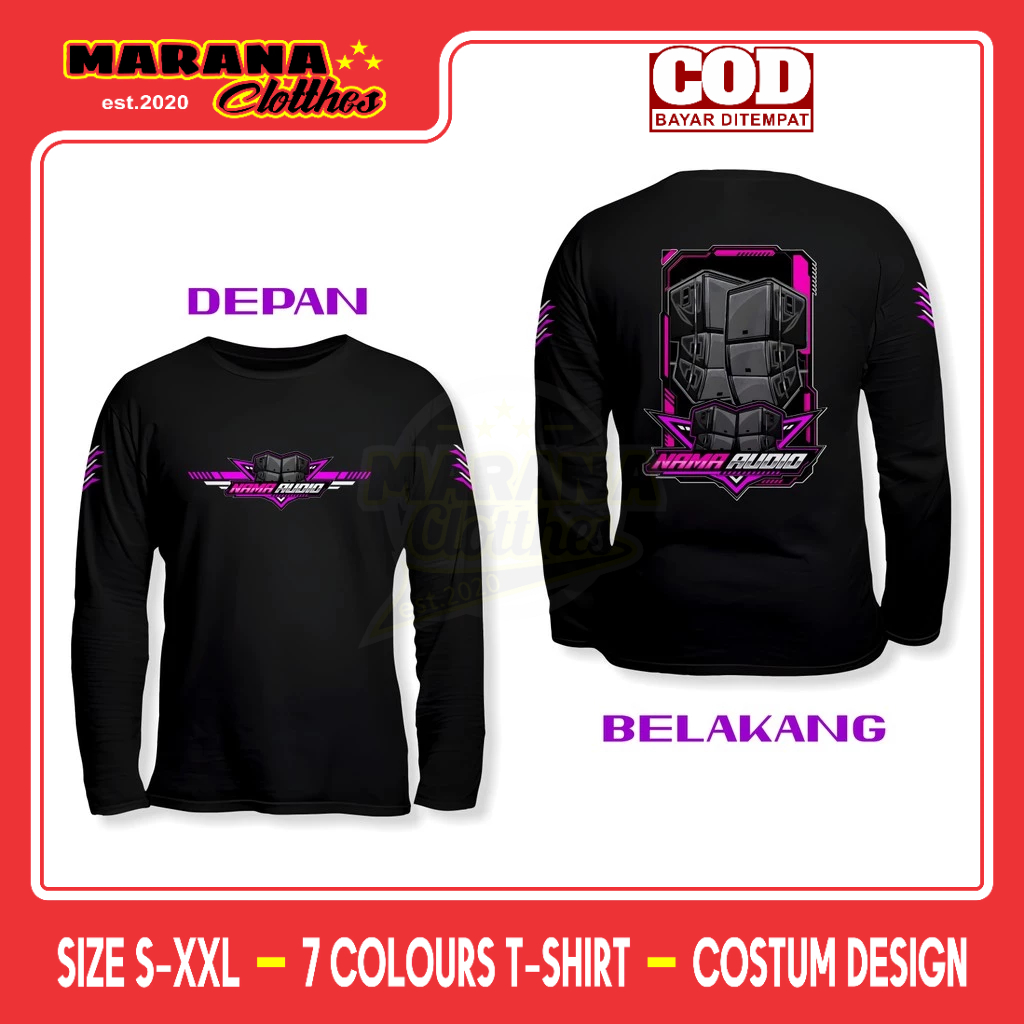 Kaos Sound System Desain Sound Gantung Keren Ungu Gratis Nama Audio DB Lengan Panjang Kaos Distro