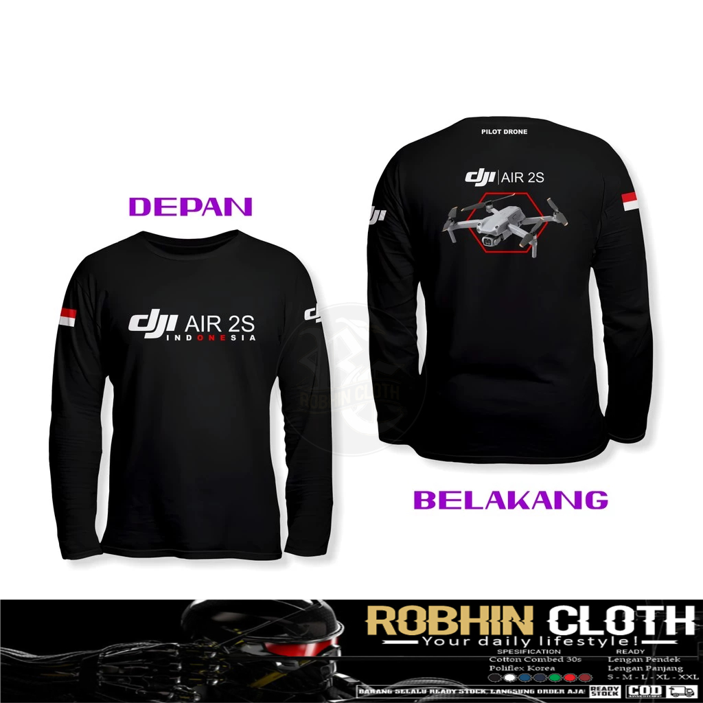 Kaos Baju DJI Air 2S Indonesia DB Lengan Panjang Kaos Distro