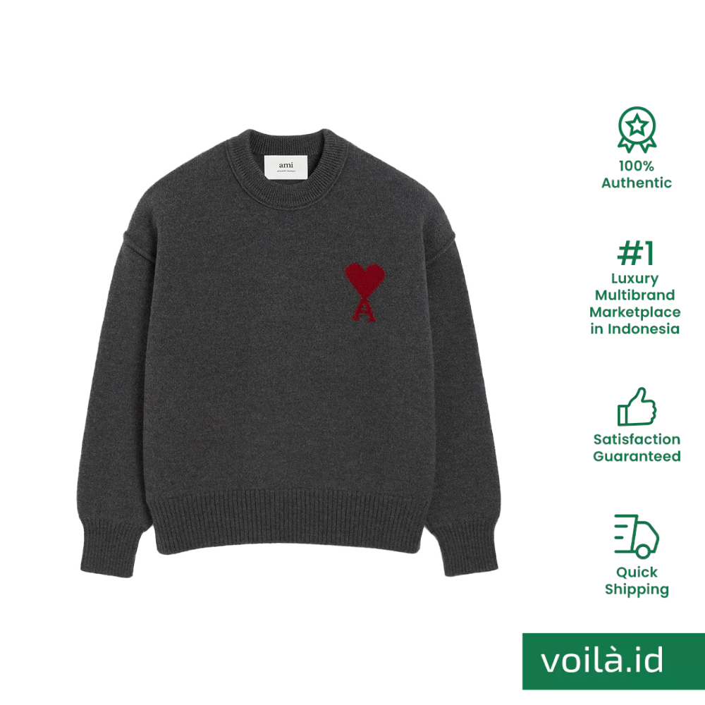 Red Ami De Coeur Inside Out Seams Crewneck Sweatshirt Grey
