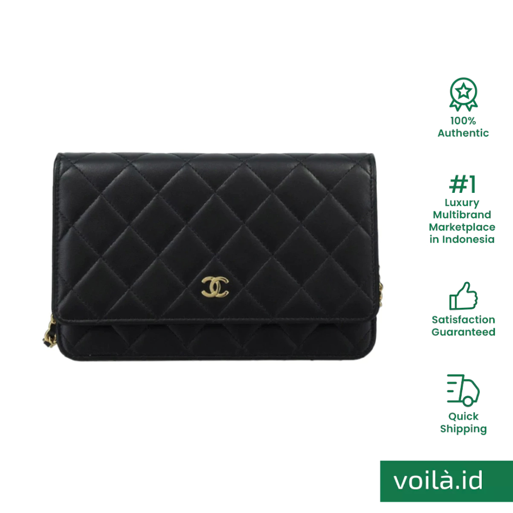 Classic Wallet On Chain Lambskin Black Ghw