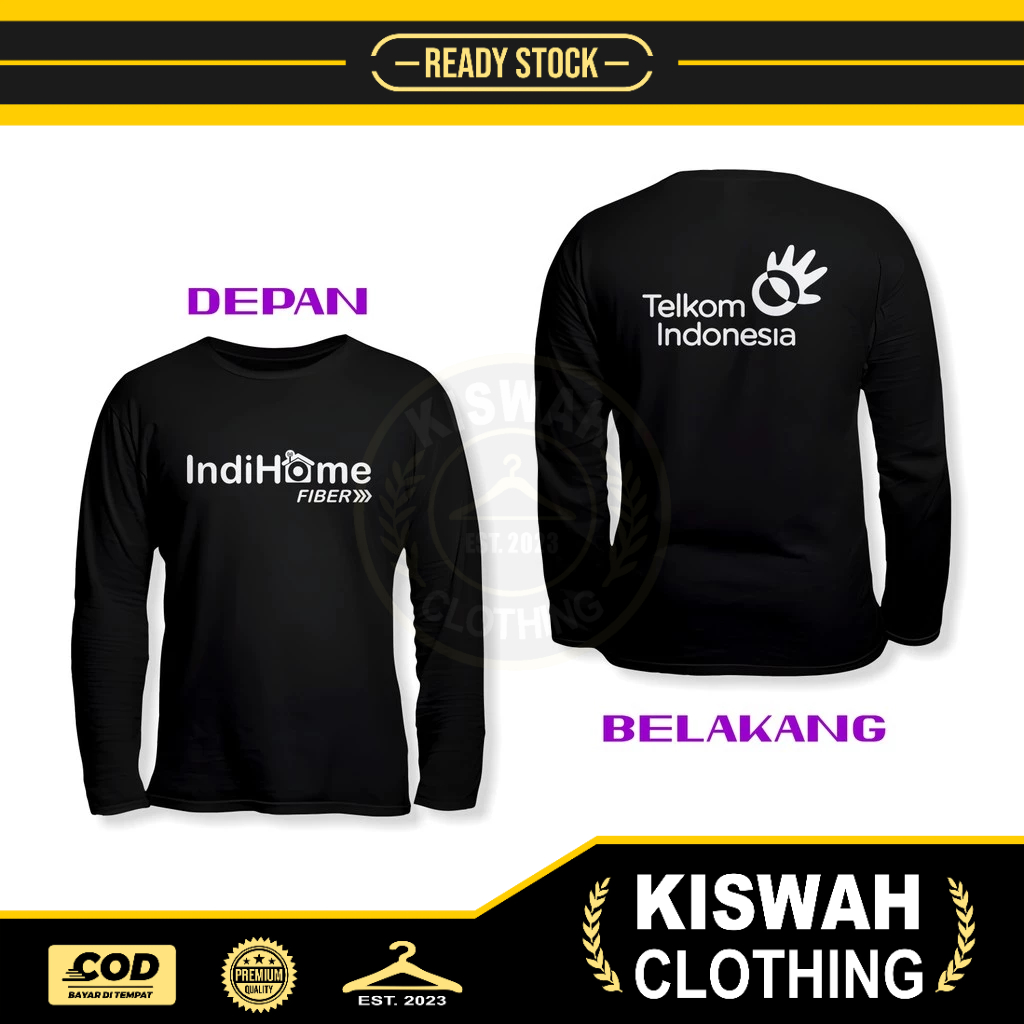 Kaos Tshirt Telkom Indonesia Indihome 100% Fiber DB Lengan Panjang Baju Perusahaan