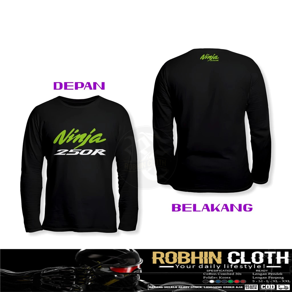 Kaos Baju Ninja 250R DB Lengan Panjang Baju Otomotif